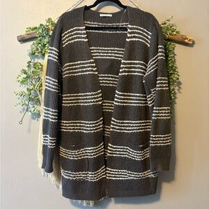 Pink Clover Charcoal and Cream Striped Cardigan